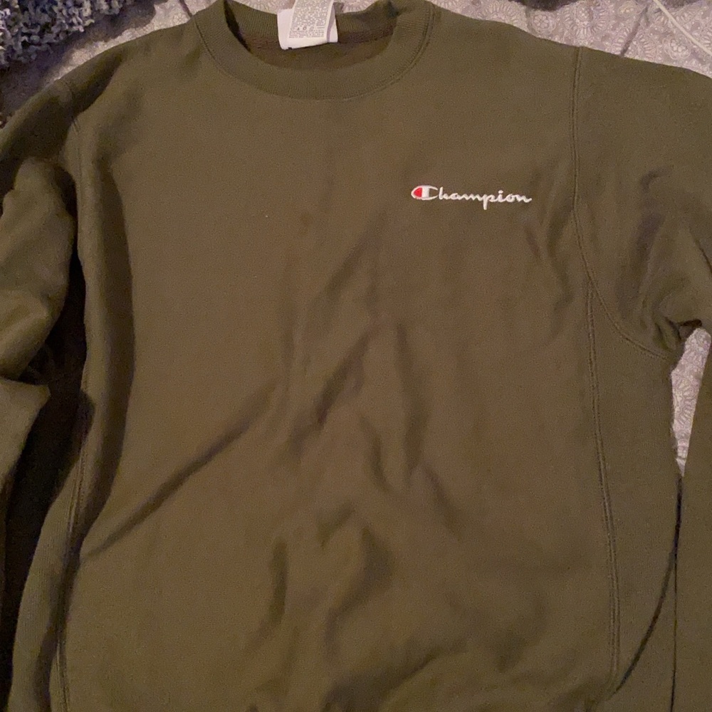 champion olive crewneck